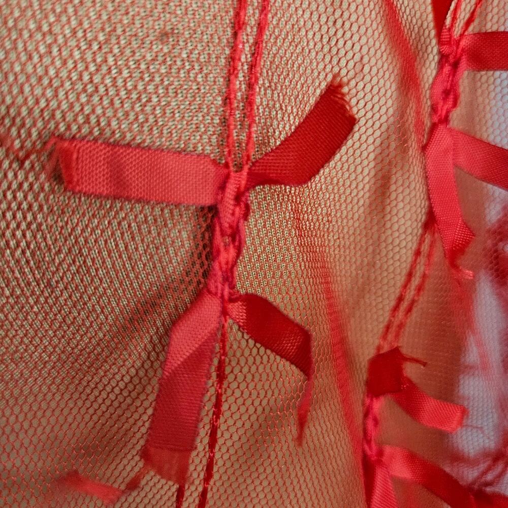 Maxima USA Shrug Womens Medium Sheer Mesh Cherry Red Ribbon Festive Holiday - Picture 9 of 14